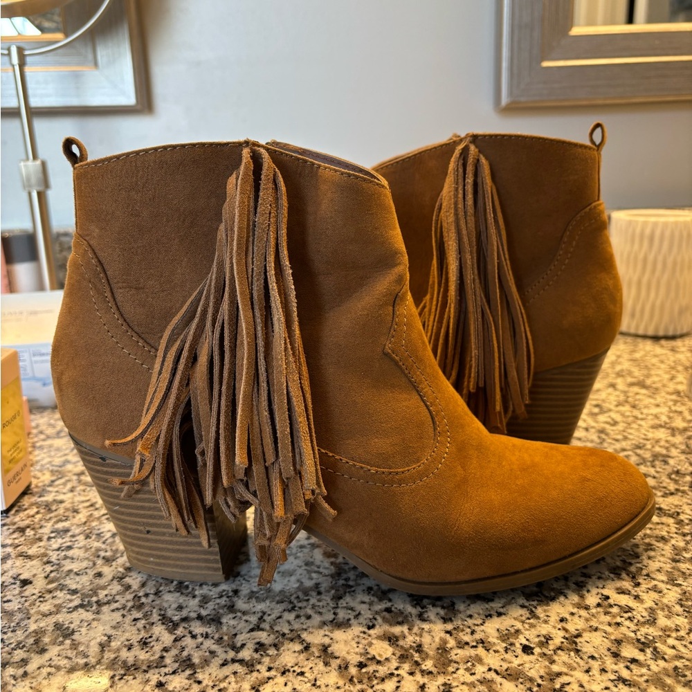 Fringe Tan Ankle Boots
